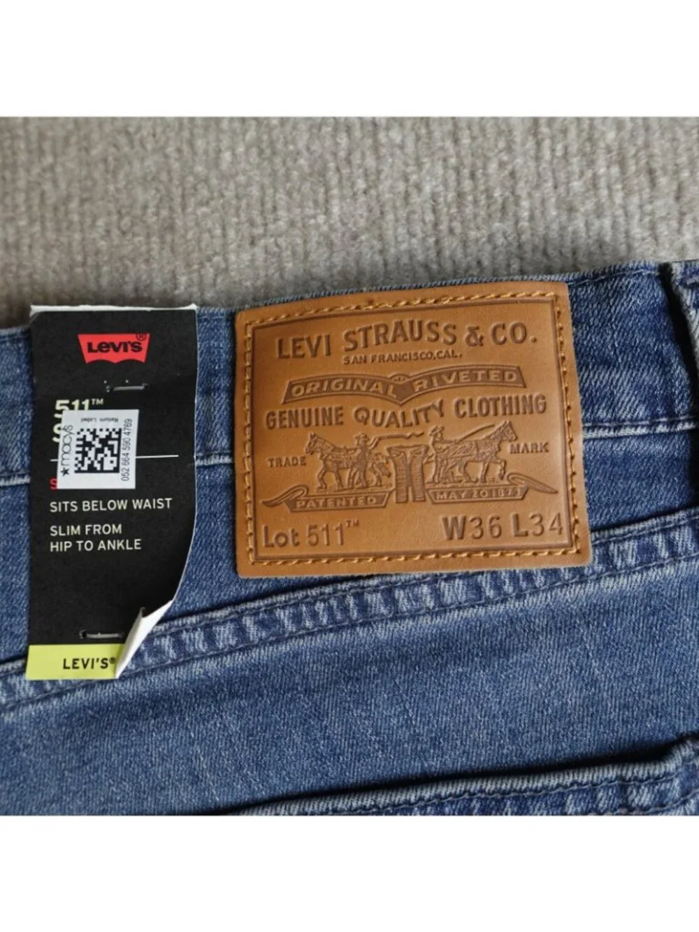 Levi's 511 Mens Jeans 36 x 33 Blue Zip Fly Flex Premium Big E NEW